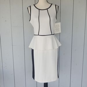 BOSTON PROPER | Off White Piped Peplum Sleeveless Dress